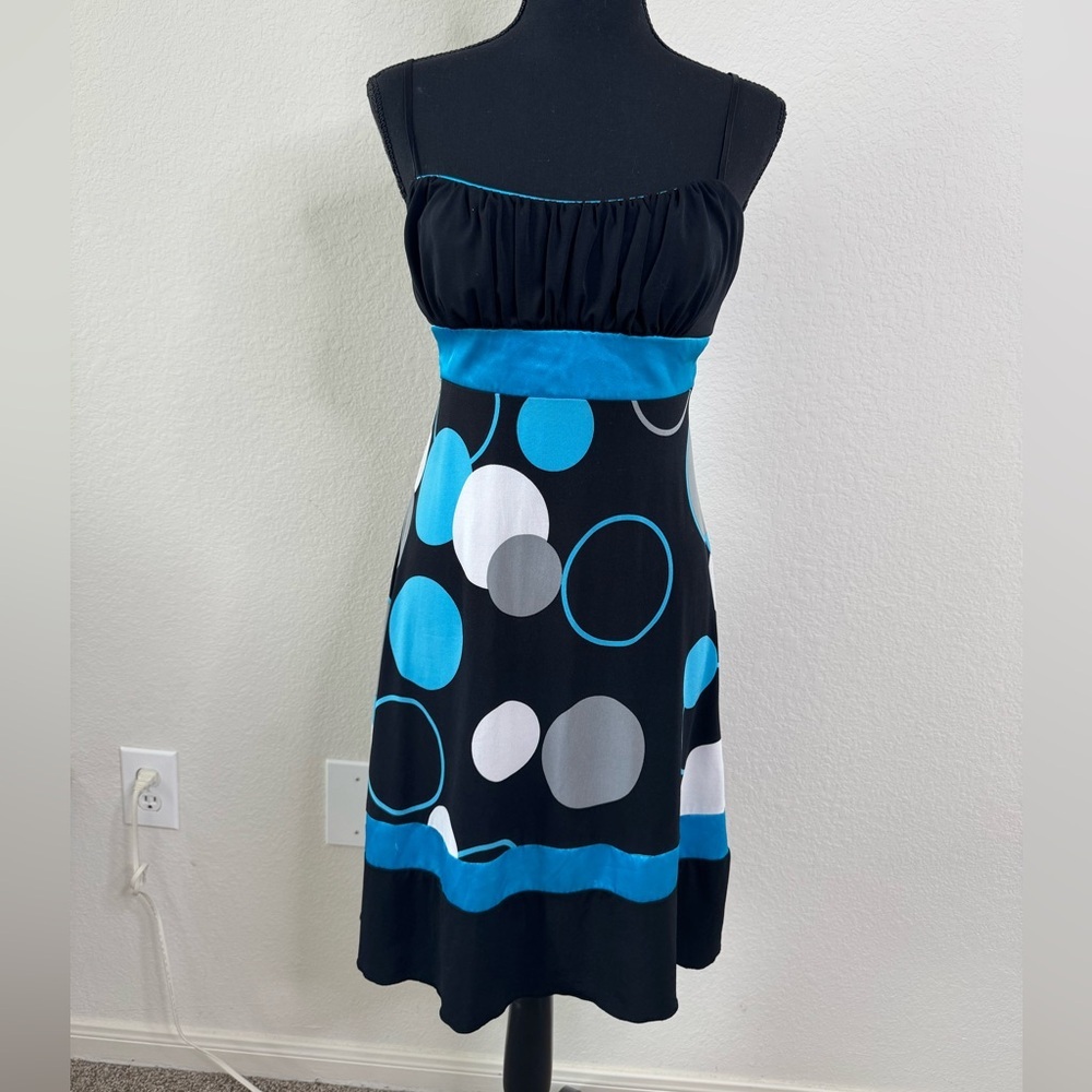 Trixxi Y2K Pinup Babydoll Mini Dress Women’s Size M Black Blue Circle Print